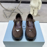 PRADA 25S PLATFORM MARY JANE SHOES IN DARK BROWN SUEDE STYLE 3