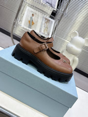 PRADA 25S PLATFORM MARY JANE SHOES IN BROWN CALFSKIN STYLE 1