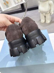 PRADA 25S PLATFORM MARY JANE SHOES IN DARK BROWN SUEDE