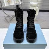 PRADA 25S WARRIOR BOOTS IN BLACK SUEDE