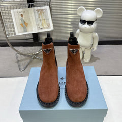 PRADA 25S RETRO PLATFORM MARTIN BOOTS IN BROWN SUEDE
