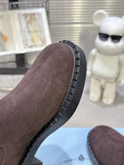 PRADA 25S RETRO PLATFORM MARTIN BOOTS IN DARK BROWN SUEDE