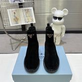 PRADA 25S RETRO PLATFORM MARTIN BOOTS IN BLACK SUEDE