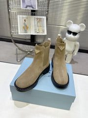 PRADA 25S RETRO PLATFORM MARTIN BOOTS IN BEIGE SUEDE