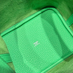 HERMES 25S PICOTIN LOCK 18 IN SPRING GREEN CALFSKIN SILVER HARDWARE