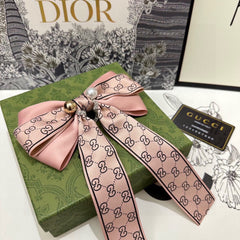 RIBBON BOW HAIR CLIP IN BABY PINK RE-NYLON ATTACHED PEARL 358259