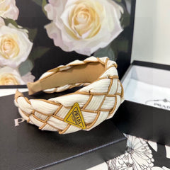 BRAIDED HEADBAND IN WHITE AND CIDER BROWN TRIM FABRIC 381460