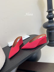 ALAIA HIGH MULES 25S IN RED SATIN