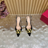 VALENTINO 25S HIGH-HEEL SLINGBACKS IN BLACK VELVET WITH GOLD HARDWARE