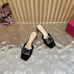 VALENTINO 25S HIGH-HEEL MULES 60 MM IN BLACK PATENT CALFSKIN WITH CRYSTAL-EMBELLISHED STRAP