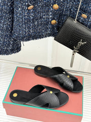 LP SANDALS 25S IN BLACK LAMBSKIN SNAKE EMBOSSING