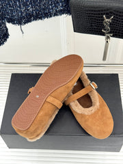 SHEARLING BALLET FLATS IN TAN BROWN SUEDE