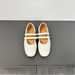 LP DOUBLE-STRAP MARY JANE FLATS 25S IN WHITE LAMBSKIN