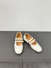 LP DOUBLE-STRAP MARY JANE FLATS 25S IN WHITE LAMBSKIN