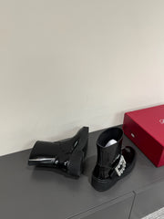 VIV' RANGERS CHELSEA ANKLE BOOTS IN BLACK CALFSKIN WITH SILVER CRYSTAL BUCKLE