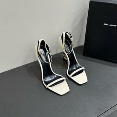 YSL HEELED SANDALS 25S 105 MM IN CREAM WHITE LAMBSKIN