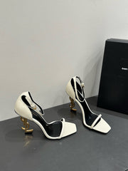 YSL HEELED SANDALS 25S 105 MM IN CREAM WHITE LAMBSKIN