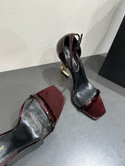 YSL HEELED SANDALS 25S 105 MM IN DARK RED GLOSSY LAMBSKIN