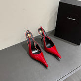 YSL HIGH SLINGBACK 25S IN DARK RED GLOSSY LAMBSKIN