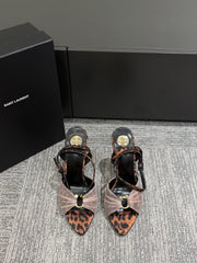 YSL HEELED SANDALS 25S 100 MM IN LEOPARD PRINT LAMBSKIN