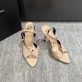 YSL HEELED SANDALS 25S 100 MM IN BEIGE LAMBSKIN