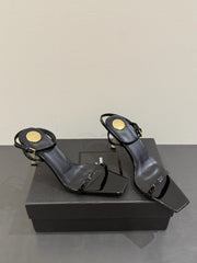 YSL KITTEN HEEL SANDALS 25S IN BLACK GLOSSY LAMBSKIN