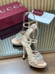 GUCCI 26S HIGH-HEELED SANDALS 125 MM IN BEIGE CALFSKIN