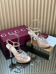 GUCCI 26S HIGH-HEELED SANDALS 125 MM IN BEIGE CALFSKIN