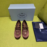 PRADA 25S MARY JANE BALLET FLATS IN DEEP BURGUNDY BROWN SATIN