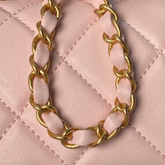 CHANEL 25S FLAP BAG 21 CM IN LIGHT PINK LAMBSKIN WITH TOP HANDLE