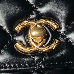 CHANEL 25S CLASSIC COCO HANDLE BAG 19 CM IN BLACK LAMBSKIN WITH GOLD HARDWARE