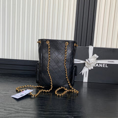 BUCKET BACKPACK 24 IN BLACK LAMBSKIN GOLD HARDWARE