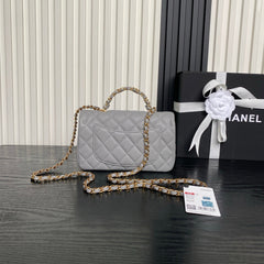 CHANEL 25S FLAP BAG 19 IN CHARCOAL GRAY CALFSKIN GOLD HARDWARE