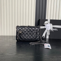 CHANEL 25S FLAP BAG 23 IN BLACK CALFSKIN SILVER HARDWARE
