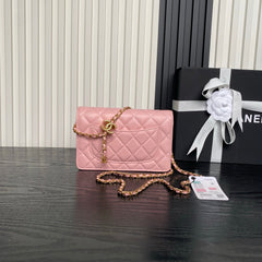 CHANEL 25S CHAIN WALLET 19 IN PINK LAMBSKIN GOLD HARDWARE