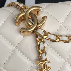 CHANEL 25S CHAIN WALLET 19 IN IVORY LAMBSKIN GOLD HARDWARE