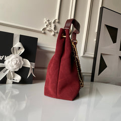 CHANEL 25S HOBO BAG 31 IN DARK RED SUEDE WITH GOLD HARDWARE