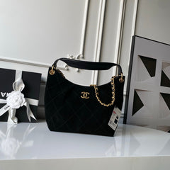 CHANEL 25S HOBO BAG 31 IN BLACK SUEDE WITH GOLD HARDWARE
