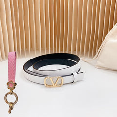 Gold Vlogo and Silver Hardware Buckle White Black Calfskin 20mm