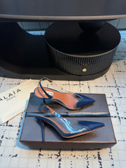 ALAIA HIGH SLINGBACK 25S 90 MM IN NAVY BLUE CALFSKIN