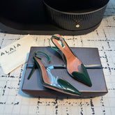 ALAIA HIGH SLINGBACK 25S 90 MM IN DARK GREEN CALFSKIN