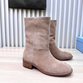 PRADA 25S LOW-CUT BOOTS IN LIGHT CARAMEL BROWN SUEDE