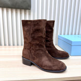PRADA 25S LOW-CUT BOOTS IN DARK BROWN SUEDE