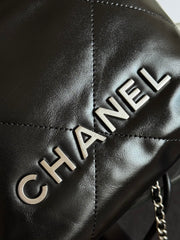 CC MINI HOBO HANDBAG 20 IN BLACK CALFSKIN SILVER-TONE HARDWARE