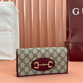 HORSEBIT 1955 WALLET ON CHAIN 19 IN BEIGE DARK BROWN NEW GG AND ROSSO ANCORA RED CALFSKIN