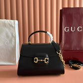 GUCCI 25S HORSEBIT 1955 MEDIUM SHOULDER BAG 29 CM IN BLACK CALFSKIN WITH GOLD HARDWARE