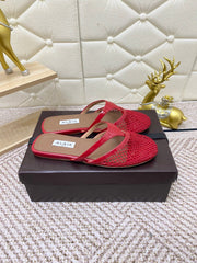 ALAIA BREATHABLE FLAT-TOE MULES 25S IN RED CALFSKIN