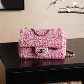 CHANEL 25S FLAP BAG 21 CM IN PINK SEQUINED TWEED WITH GOLD HARDWARE