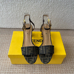 FF FIRST HIGH-HEEL 70MM IN KHAKI FABRIC AND CALFSKIN