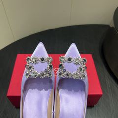 ROGER VIVIER 25S POINTED TOE HIGH HEELS 70MM IN LAVENDER SILK EMBELLISHED CRYSTALS
